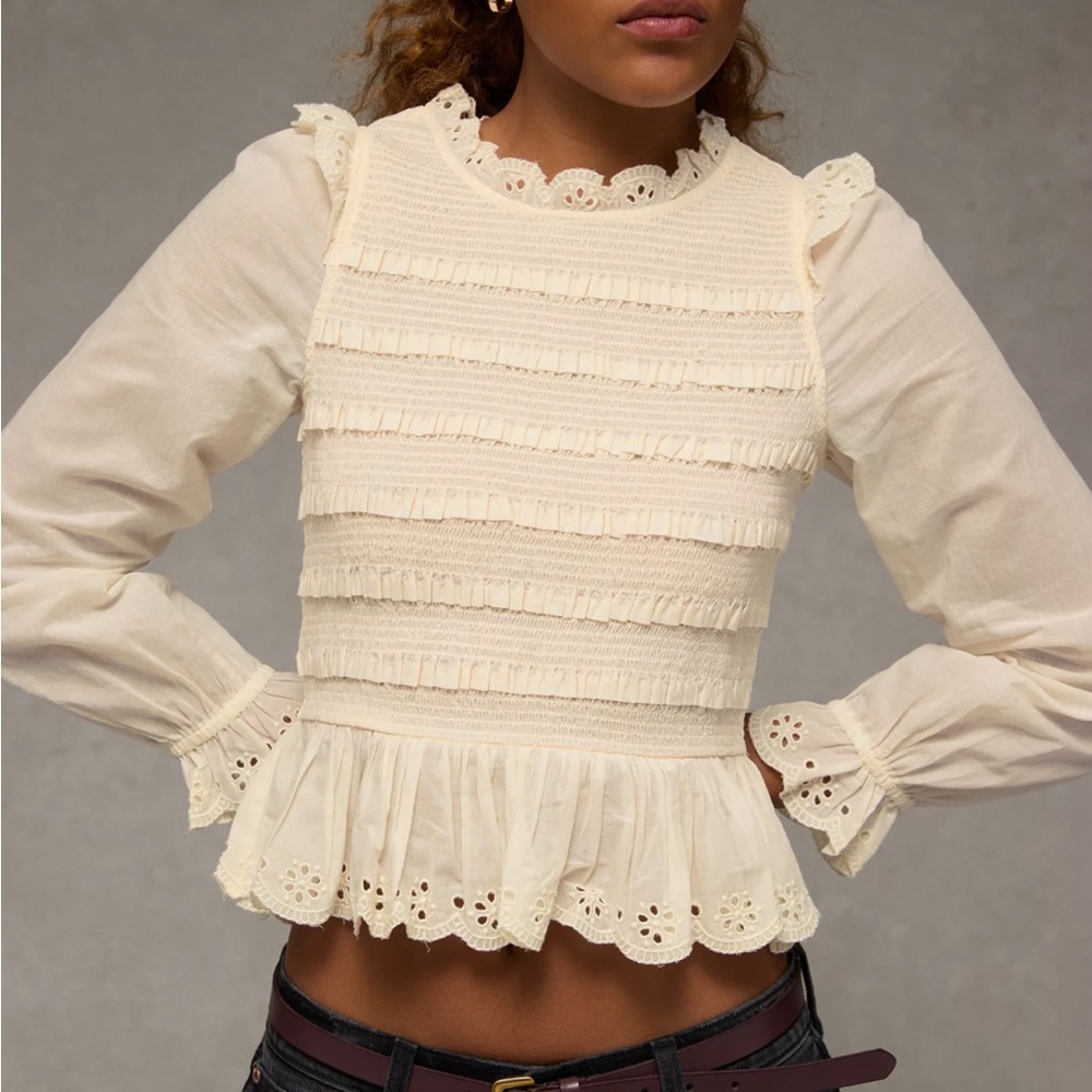 NWOT AE Long Sleeve Smocked Babydoll Blouse